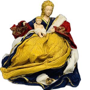 Madonna Child‎ Mary Jesus Cloth Porcelain Shelf Sitter Jewel Tones